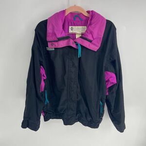 Columbia VTG 90s full zip windbreaker winter coat black pink purple womens L